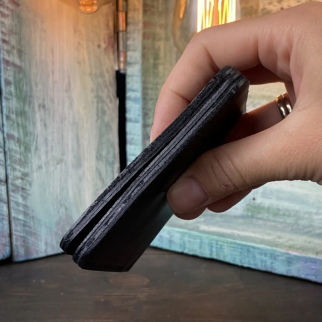Compact Black Leather Bifold Wallet "Mini-Cube" with Coin Pocket - Crazy Horse Leather