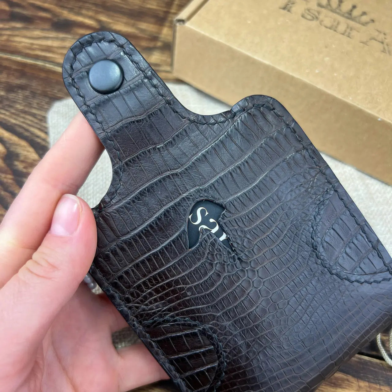 Exclusive Small Crocodile Leather Bifold Wallet - Brown & Black - Tsar Art