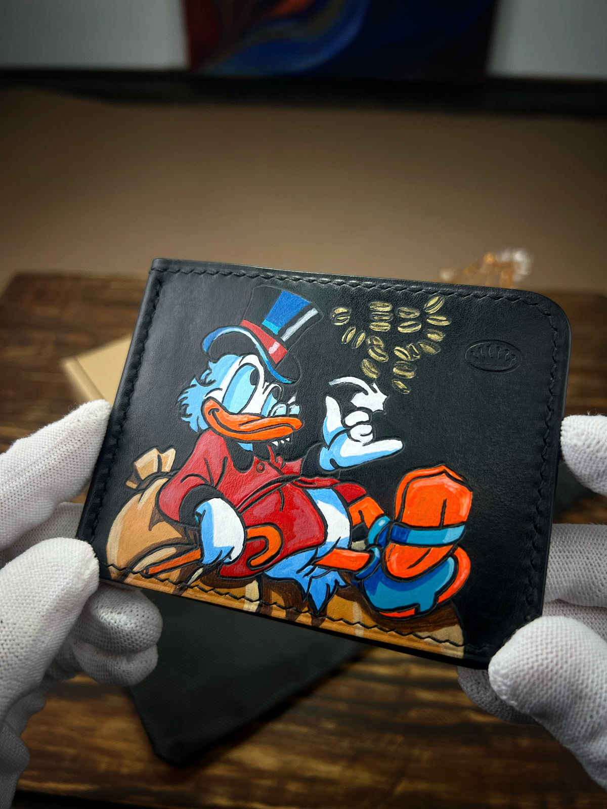 1-of-1 Hand-Painted Scrooge McDuck Leather Money Clip – Slim Wallet
