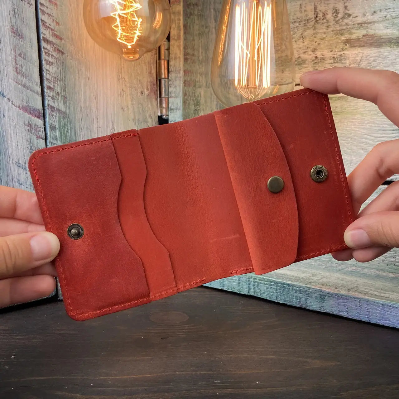 Compact Brown Leather Bifold Wallet "Mini-Cube" with Coin Pocket - Crazy Horse Leather (Copy)