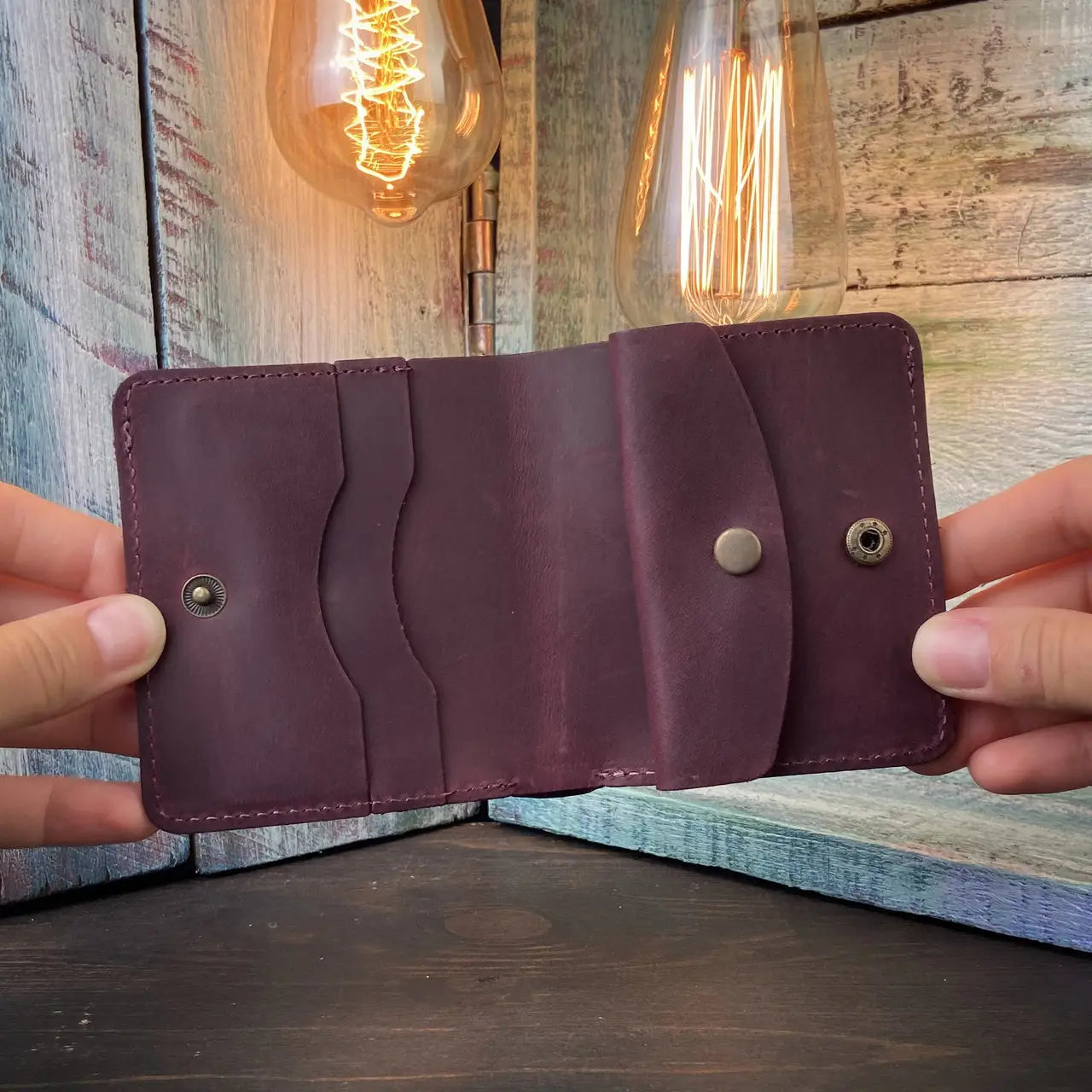 Compact Bronze Leather Bifold Wallet "Mini-Cube" with Coin Pocket - Crazy Horse Leather (Copy) (Copy)
