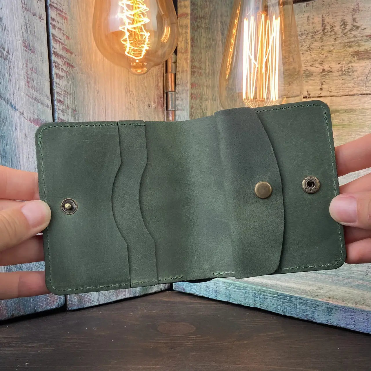 Compact Brown Leather Bifold Wallet "Mini-Cube" with Coin Pocket - Crazy Horse Leather (Copy)