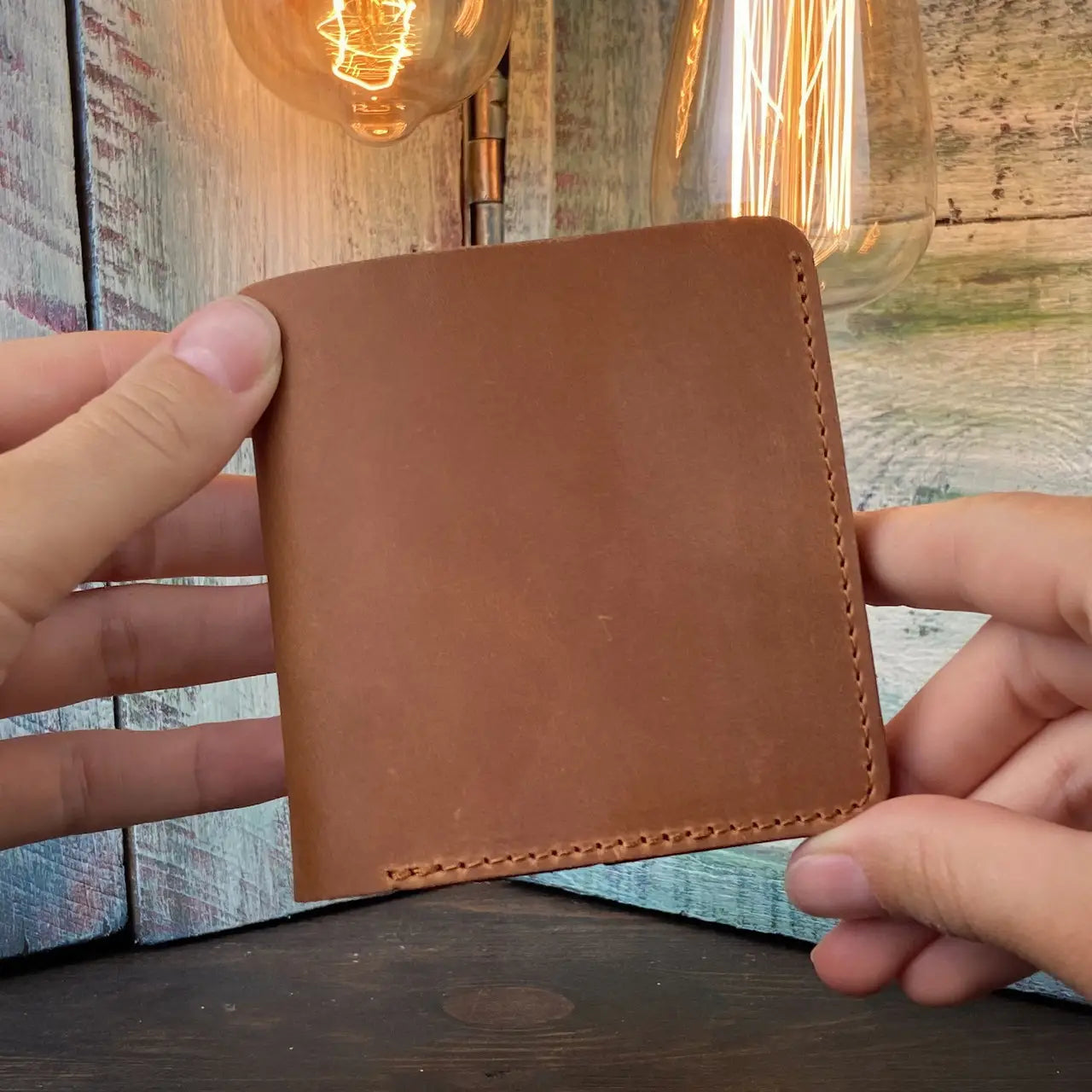 Compact Bronze Leather Bifold Wallet "Mini-Cube" with Coin Pocket - Crazy Horse Leather (Copy) (Copy)