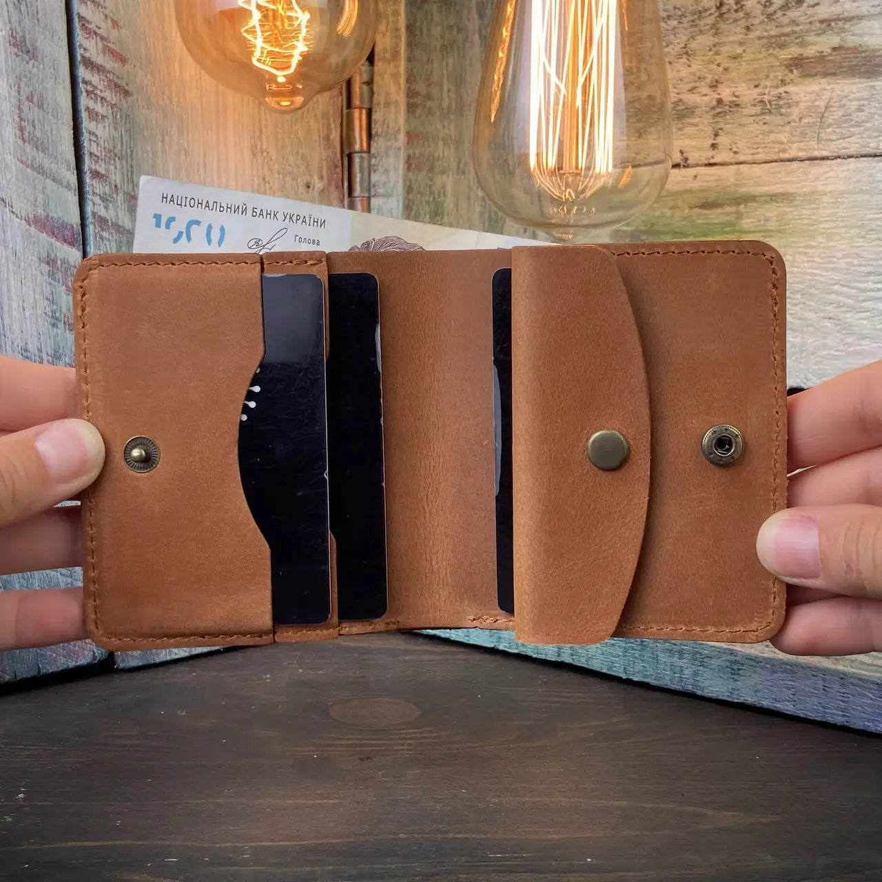 Compact Bronze Leather Bifold Wallet "Mini-Cube" with Coin Pocket - Crazy Horse Leather (Copy) (Copy)