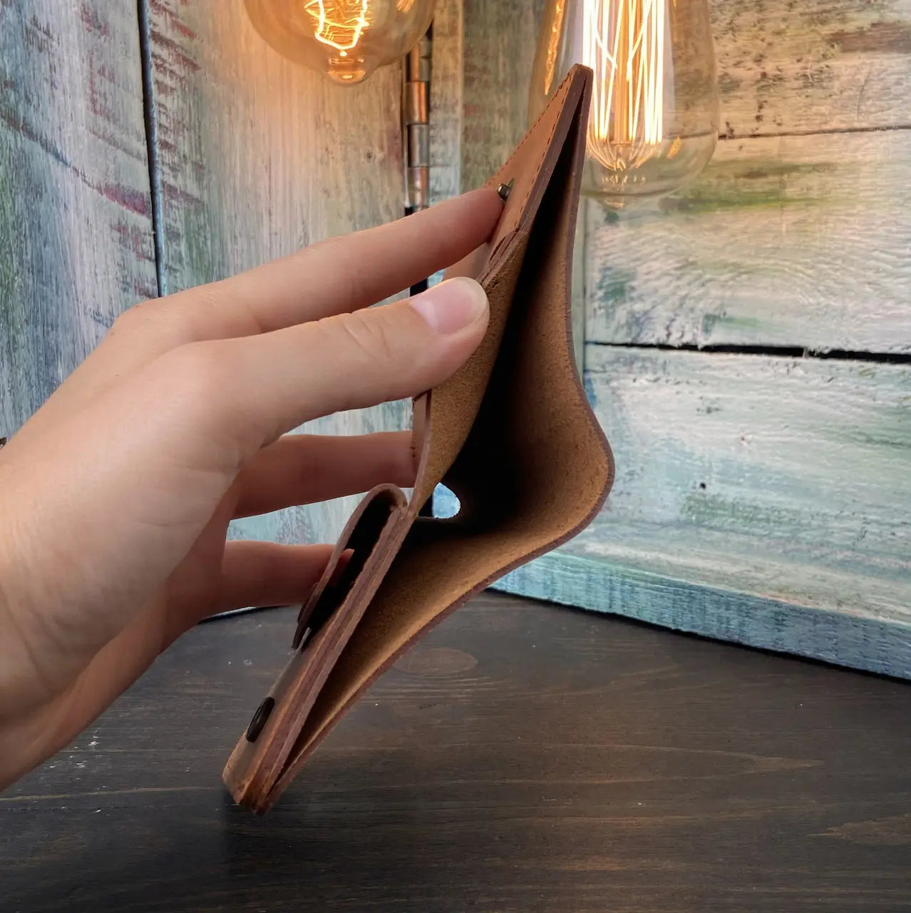 Compact Bronze Leather Bifold Wallet "Mini-Cube" with Coin Pocket - Crazy Horse Leather (Copy) (Copy)