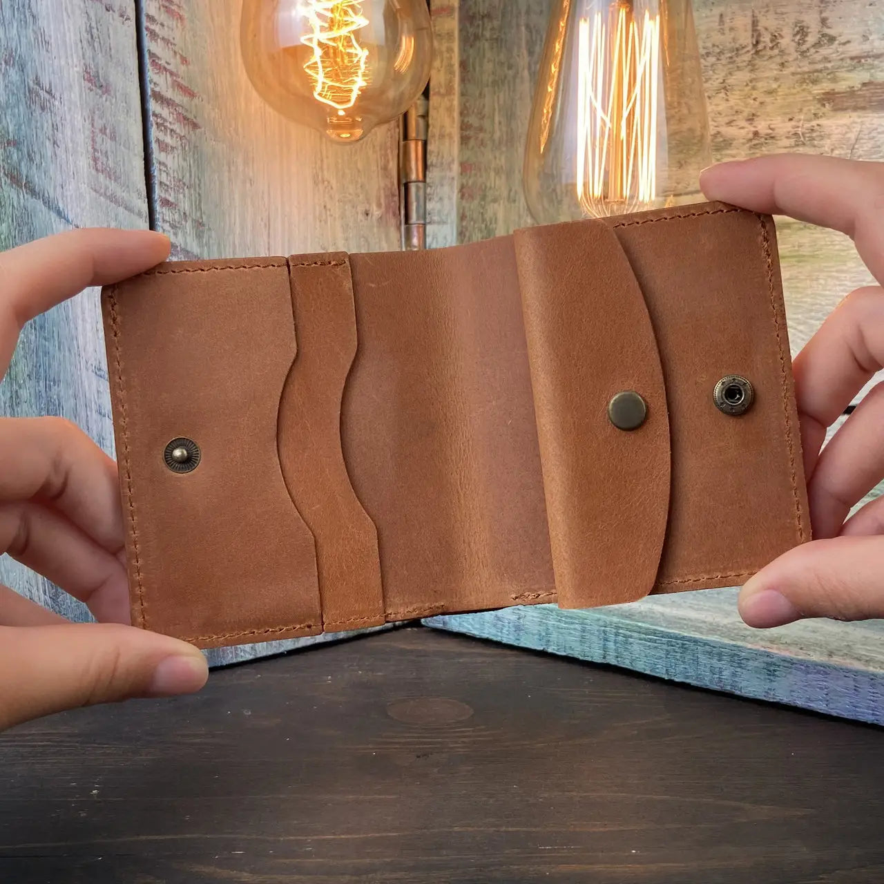 Compact Bronze Leather Bifold Wallet "Mini-Cube" with Coin Pocket - Crazy Horse Leather (Copy) (Copy)