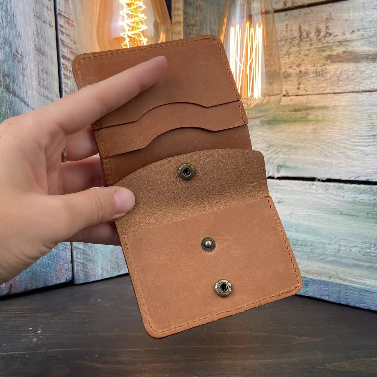 Compact Bronze Leather Bifold Wallet "Mini-Cube" with Coin Pocket - Crazy Horse Leather (Copy) (Copy)