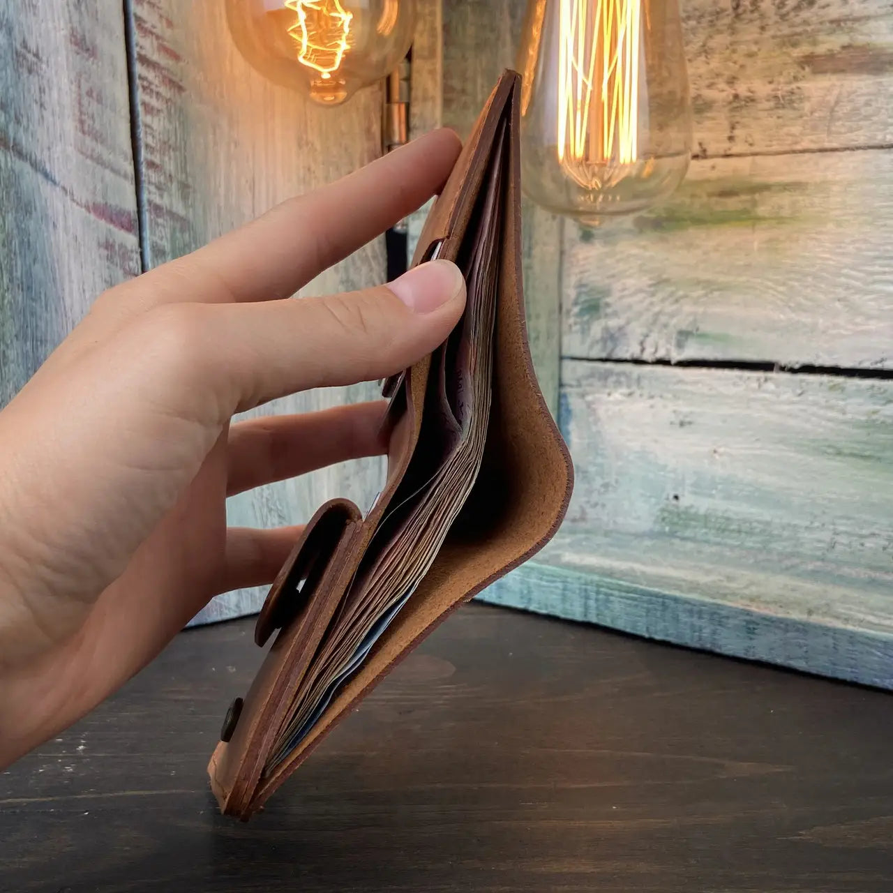Compact Bronze Leather Bifold Wallet "Mini-Cube" with Coin Pocket - Crazy Horse Leather (Copy) (Copy)