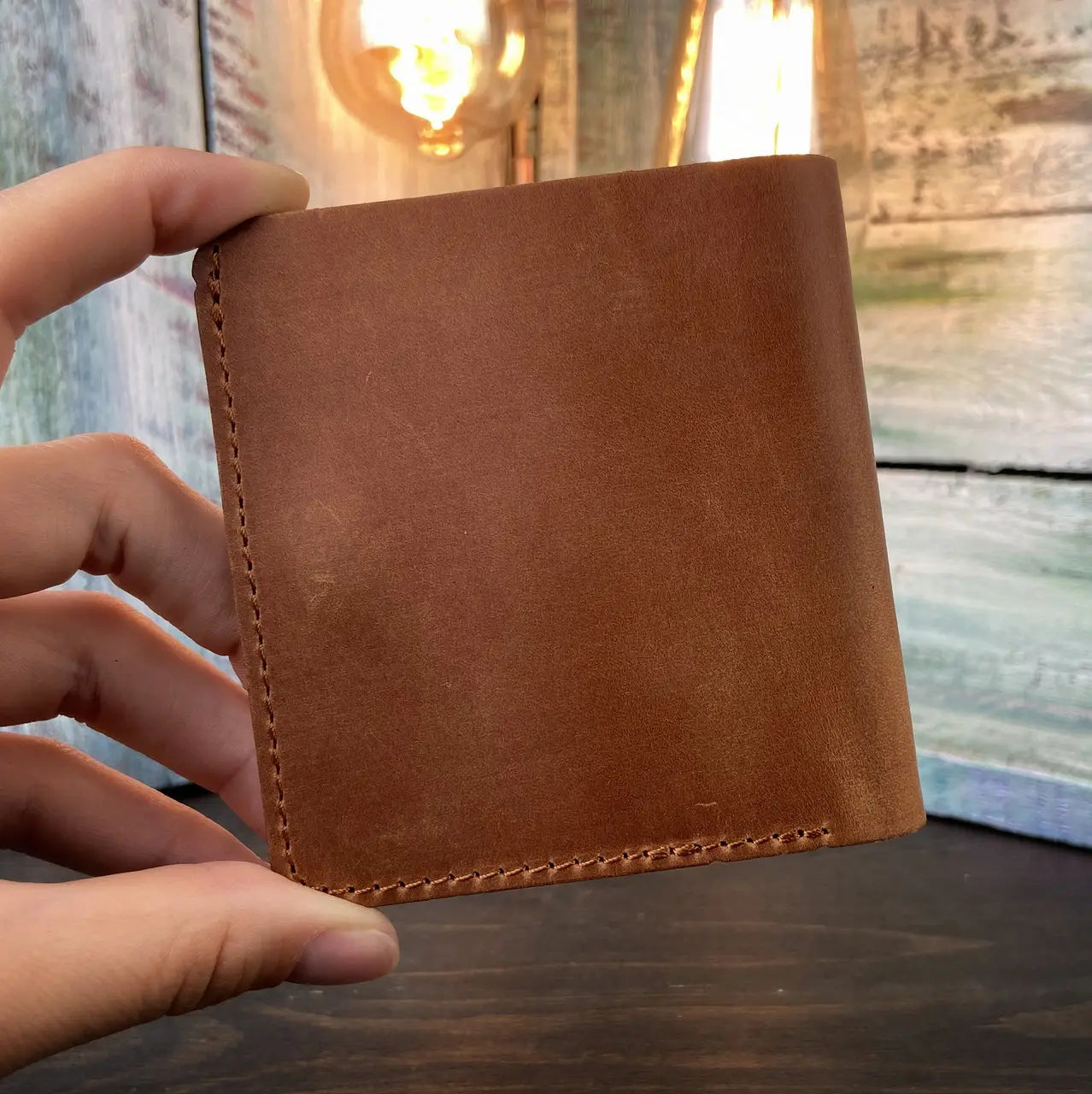 Compact Bronze Leather Bifold Wallet "Mini-Cube" with Coin Pocket - Crazy Horse Leather (Copy) (Copy)