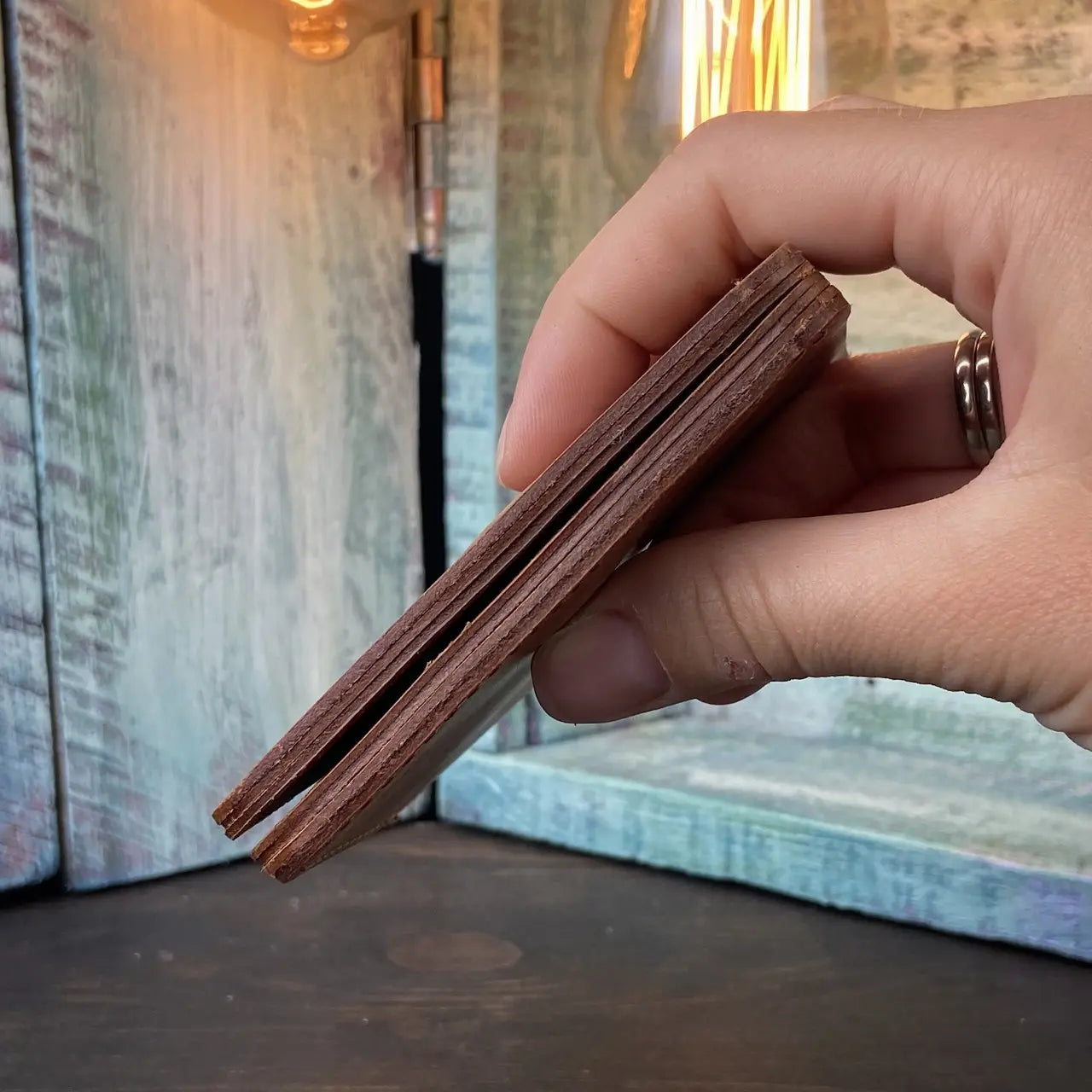Compact Bronze Leather Bifold Wallet "Mini-Cube" with Coin Pocket - Crazy Horse Leather (Copy) (Copy)