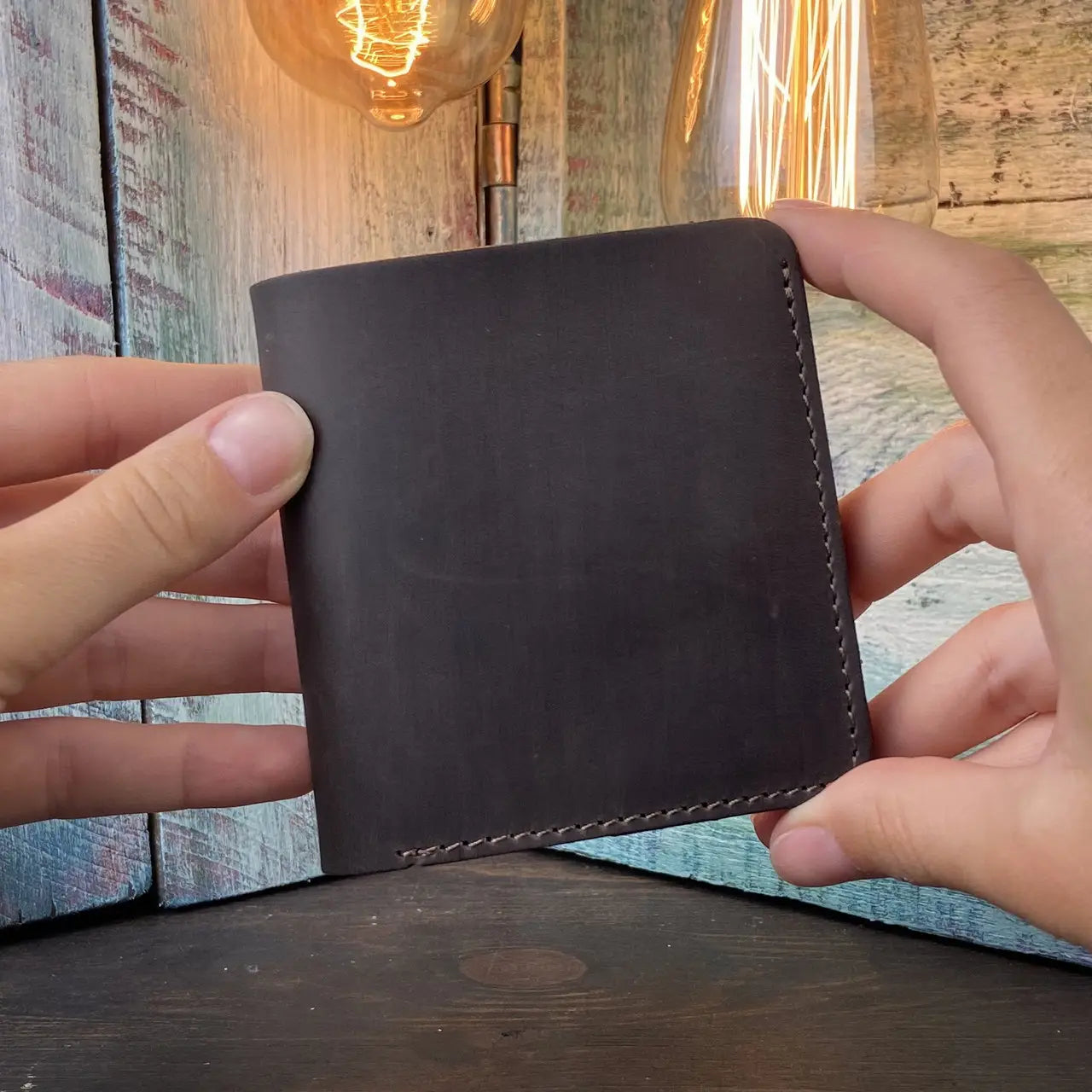 Compact Brown Leather Bifold Wallet "Mini-Cube" with Coin Pocket - Crazy Horse Leather (Copy)