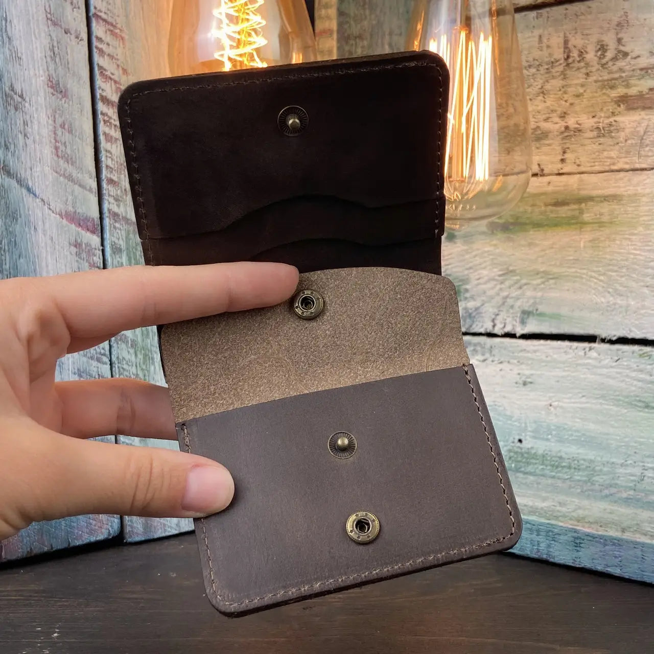Compact Brown Leather Bifold Wallet "Mini-Cube" with Coin Pocket - Crazy Horse Leather (Copy)
