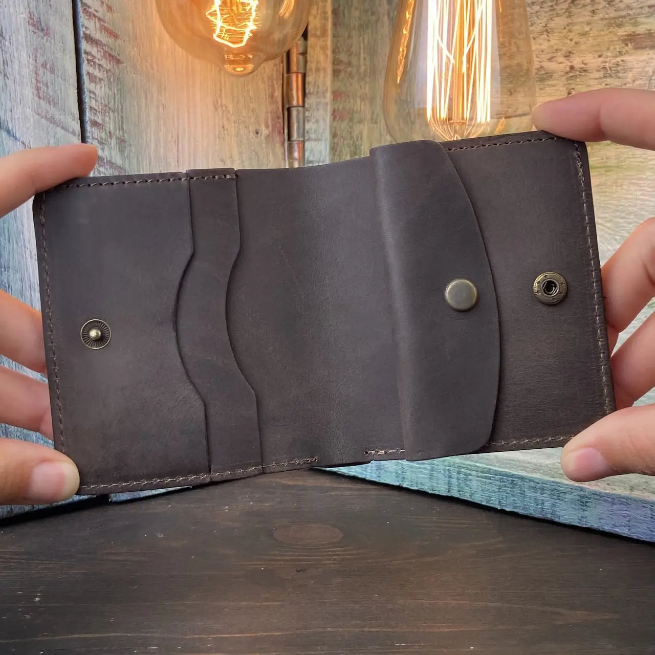 Compact Bronze Leather Bifold Wallet "Mini-Cube" with Coin Pocket - Crazy Horse Leather (Copy) (Copy)