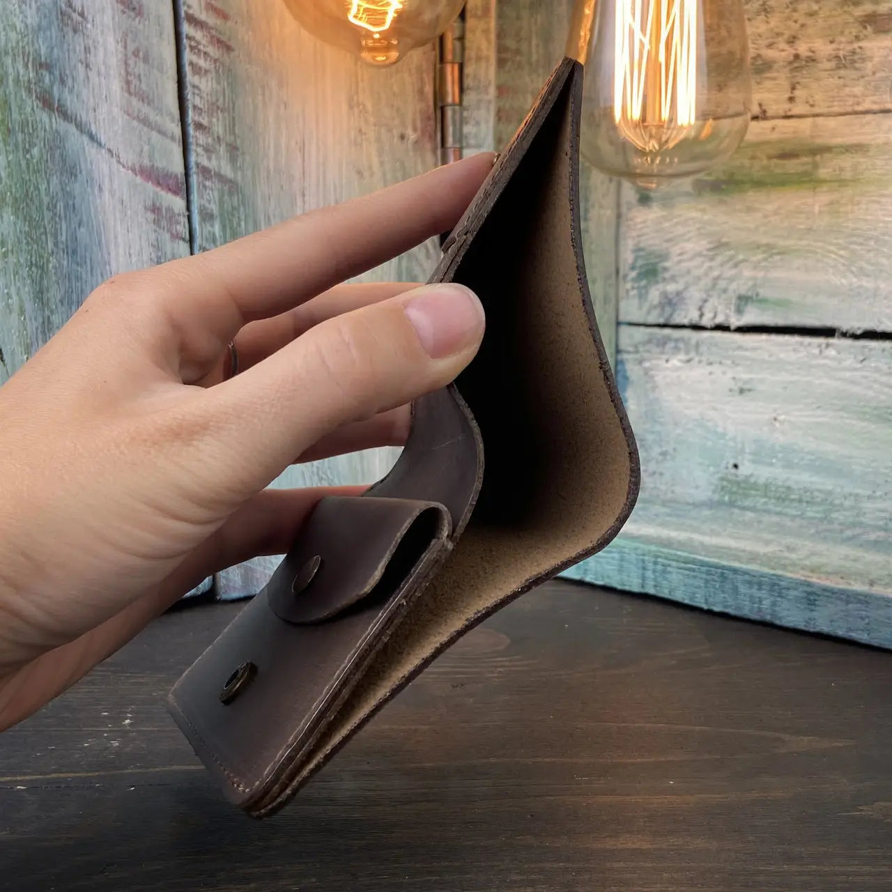 Compact Brown Leather Bifold Wallet "Mini-Cube" with Coin Pocket - Crazy Horse Leather (Copy)