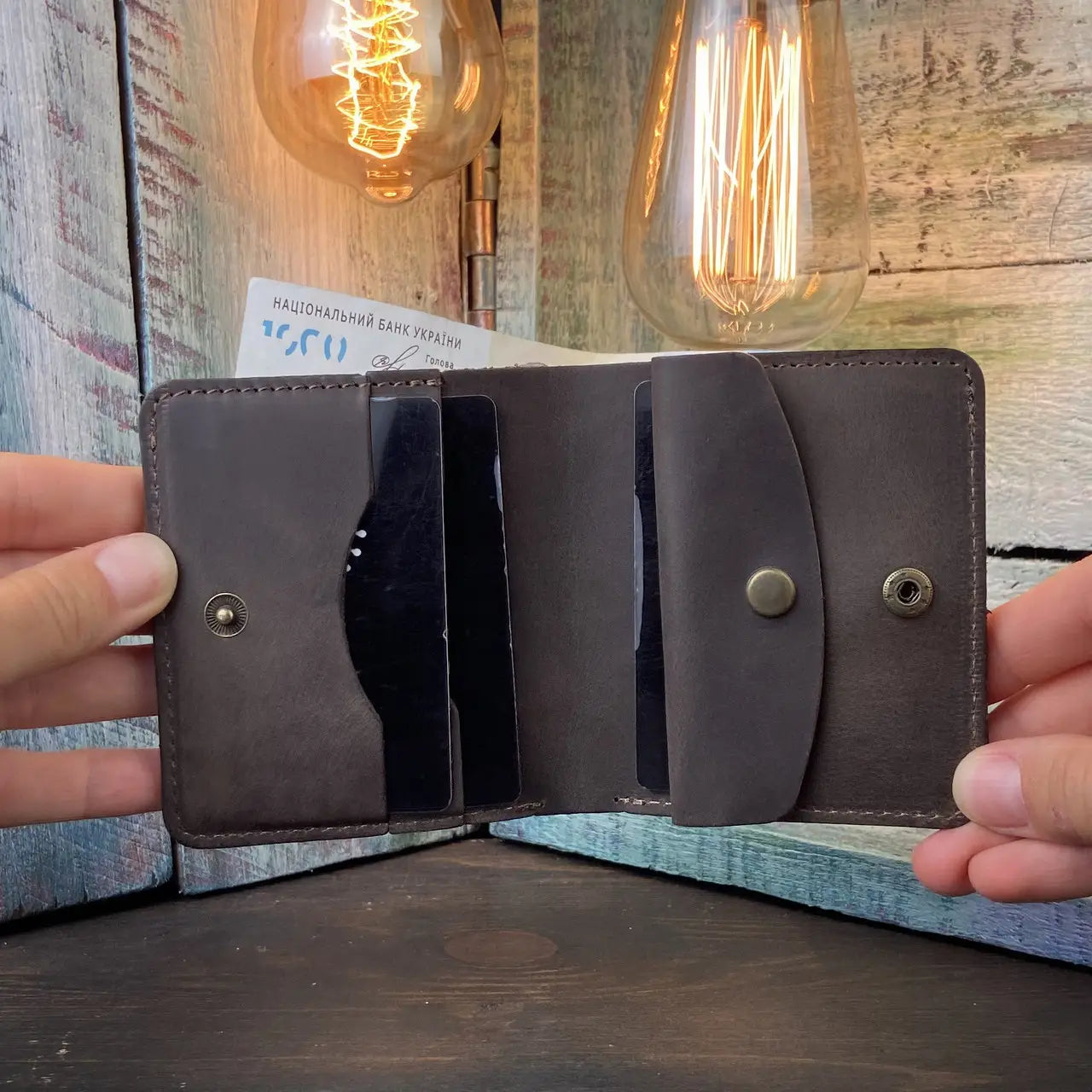 Compact Brown Leather Bifold Wallet "Mini-Cube" with Coin Pocket - Crazy Horse Leather (Copy)