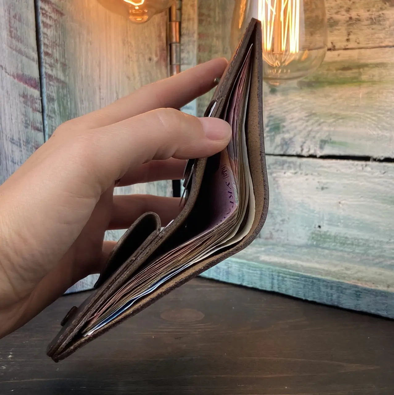 Compact Brown Leather Bifold Wallet "Mini-Cube" with Coin Pocket - Crazy Horse Leather (Copy)