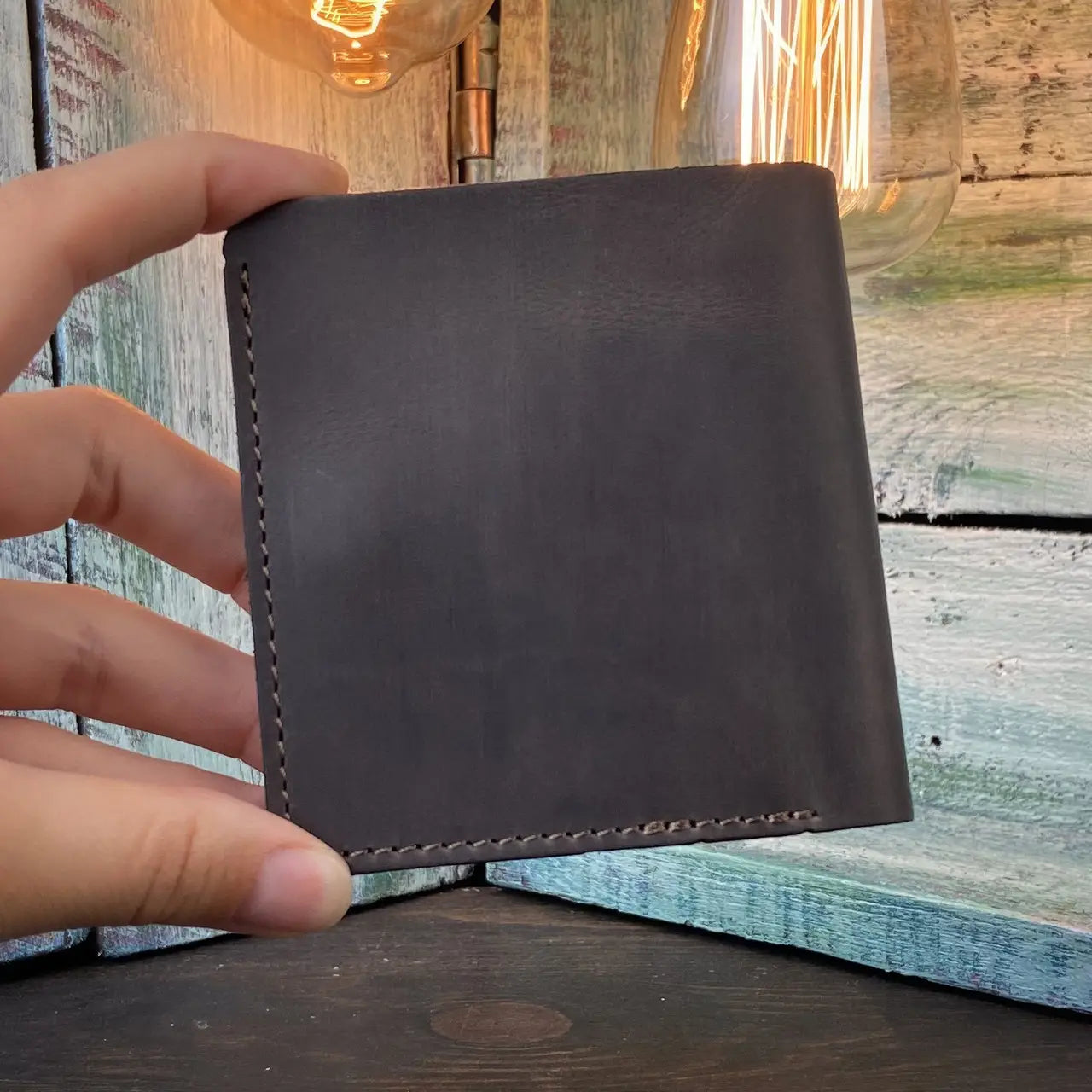 Compact Brown Leather Bifold Wallet "Mini-Cube" with Coin Pocket - Crazy Horse Leather (Copy)
