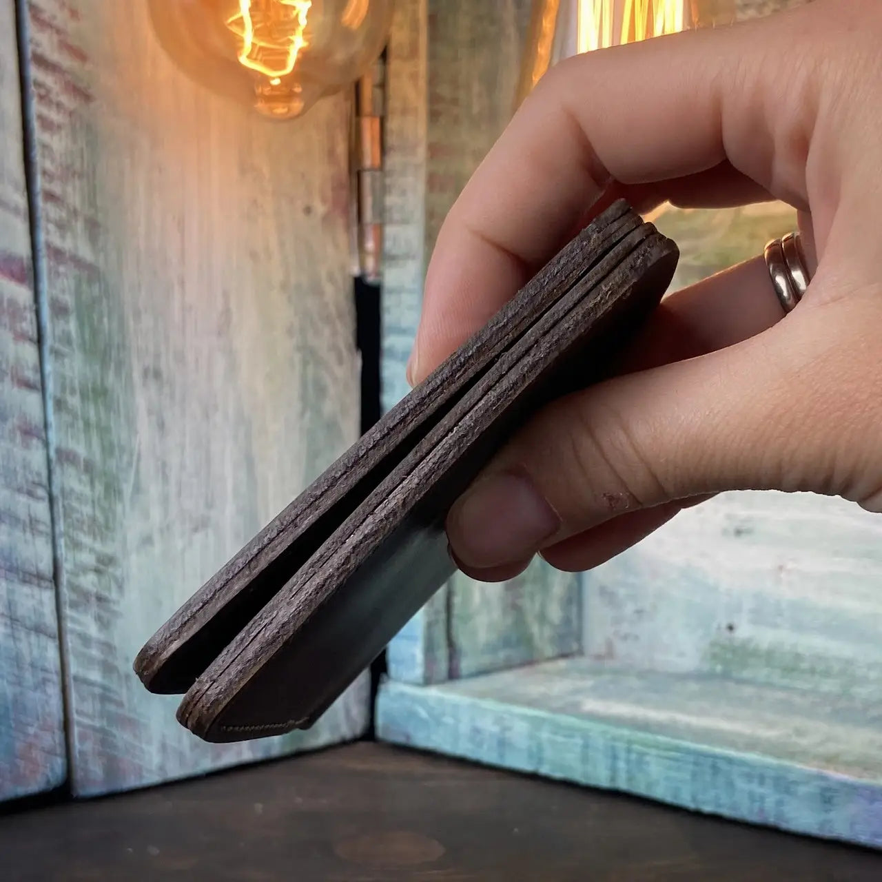 Compact Brown Leather Bifold Wallet "Mini-Cube" with Coin Pocket - Crazy Horse Leather (Copy)
