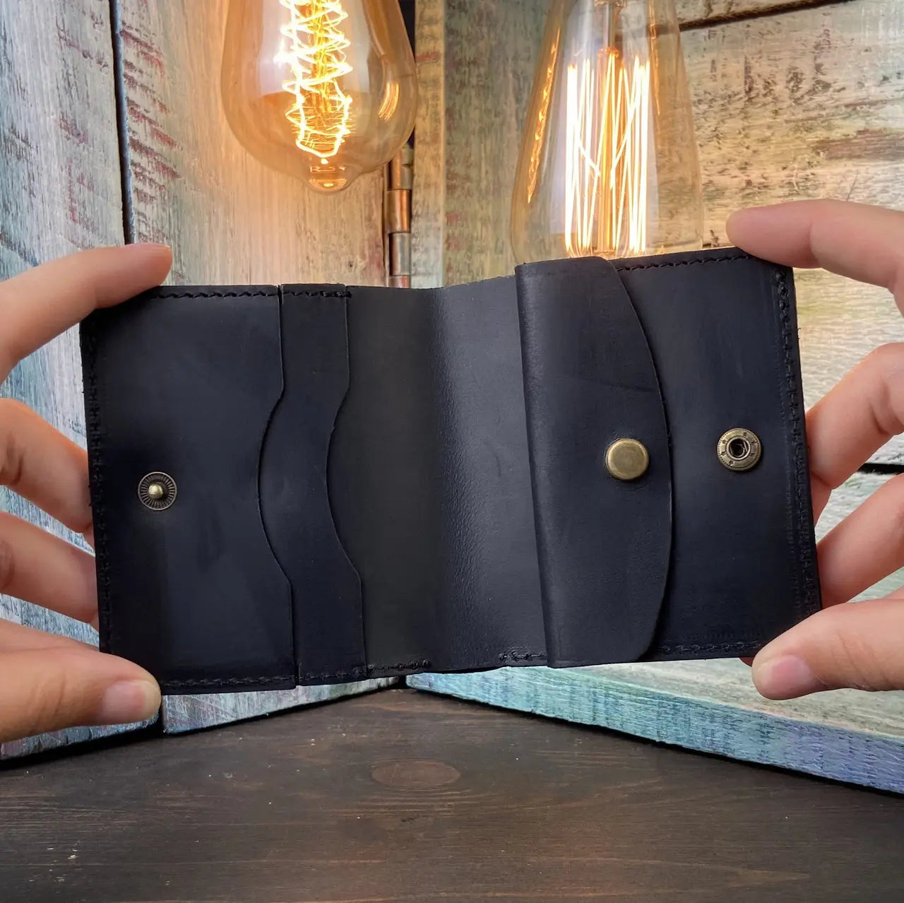Compact Bronze Leather Bifold Wallet "Mini-Cube" with Coin Pocket - Crazy Horse Leather (Copy) (Copy)
