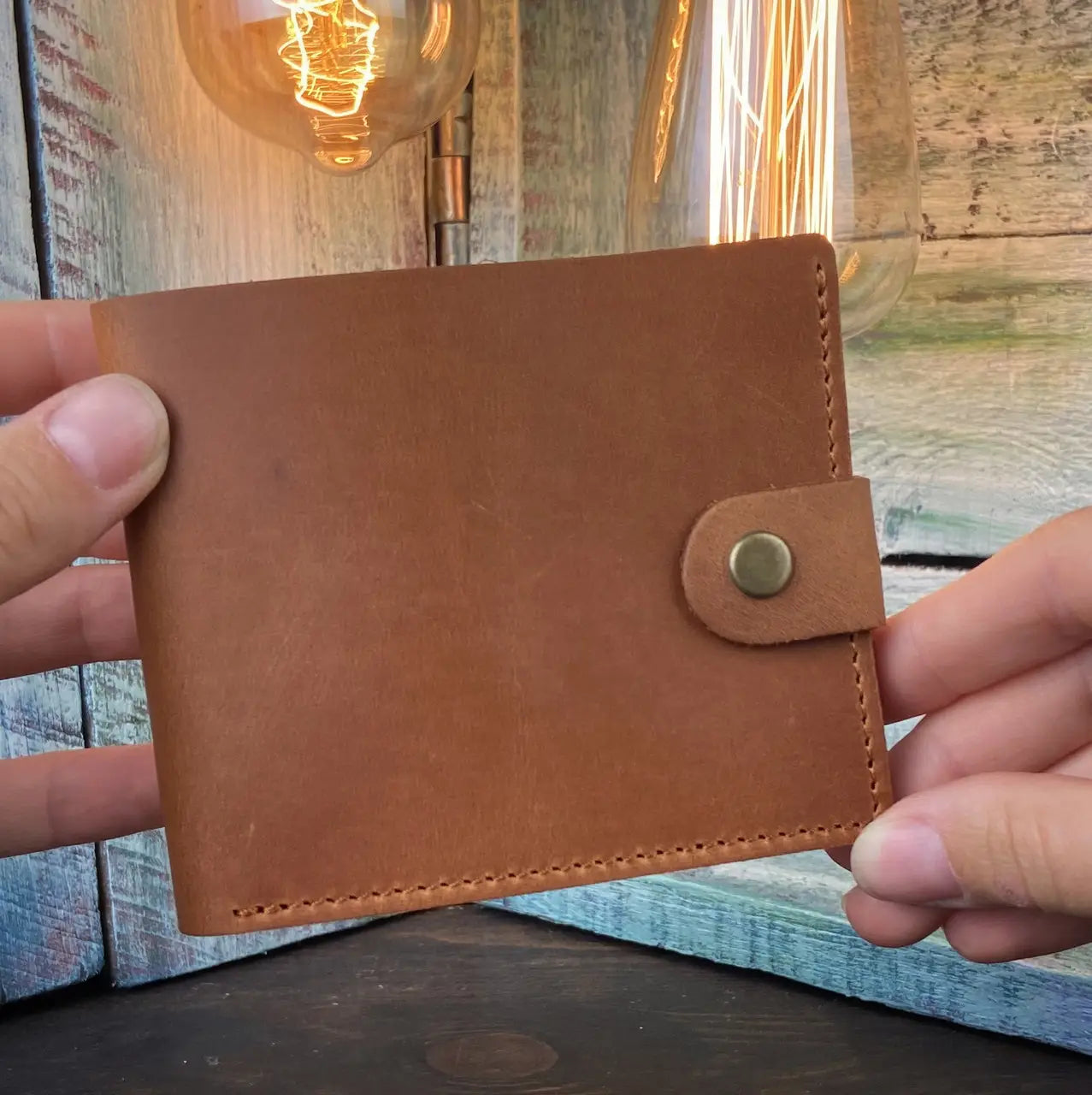 Classic Brown Leather Bifold Wallet with Snap Closure - Crazy Horse Leather - Everyday Carry (Copy)