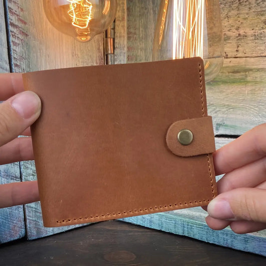 Classic Bronse Leather Bifold Wallet with Snap Closure - Crazy Horse Leather - Everyday Carry (Copy) (Copy)