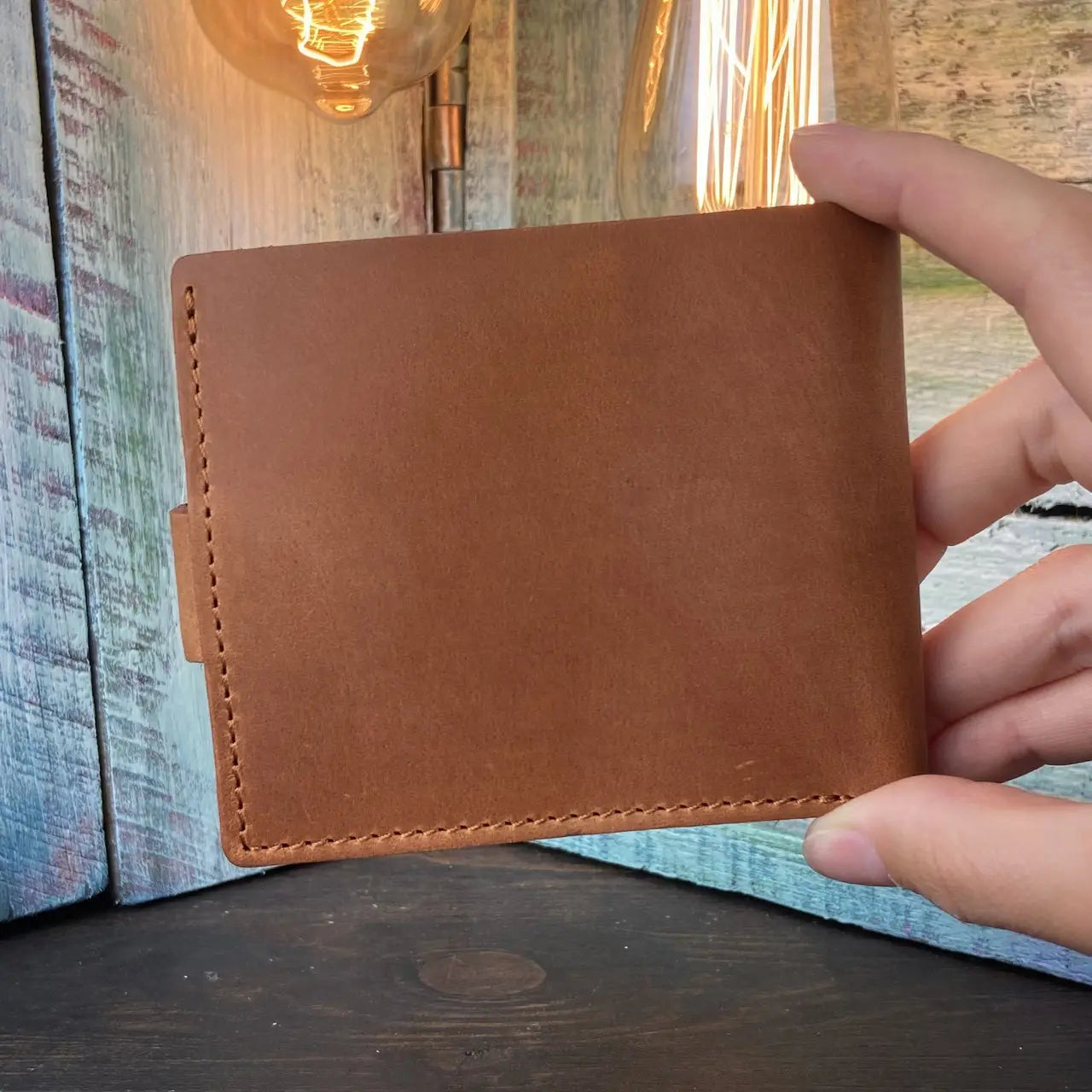 Classic Bronse Leather Bifold Wallet with Snap Closure - Crazy Horse Leather - Everyday Carry (Copy) (Copy)