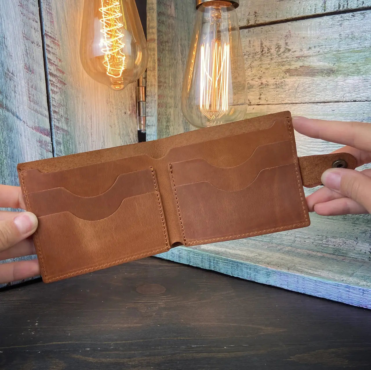 Classic Bronse Leather Bifold Wallet with Snap Closure - Crazy Horse Leather - Everyday Carry (Copy) (Copy)