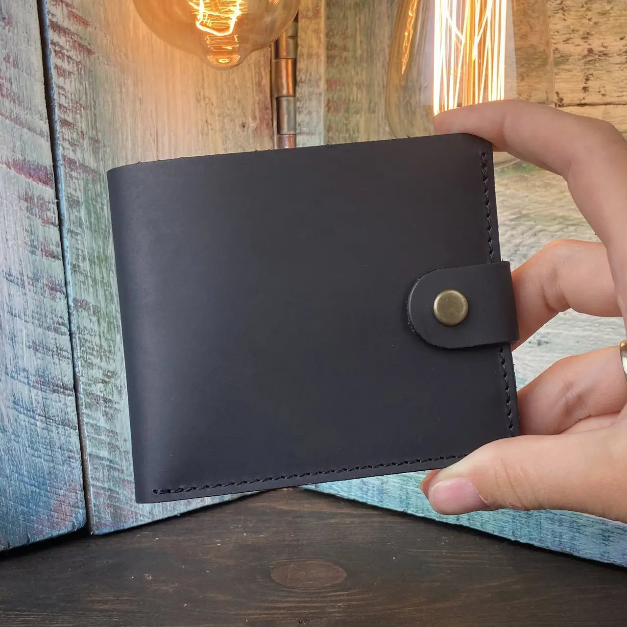 Classic Brown Leather Bifold Wallet with Snap Closure - Crazy Horse Leather - Everyday Carry (Copy)