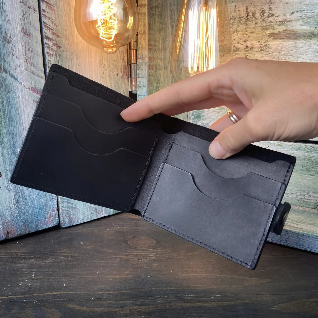 Classic Brown Leather Bifold Wallet with Snap Closure - Crazy Horse Leather - Everyday Carry (Copy)