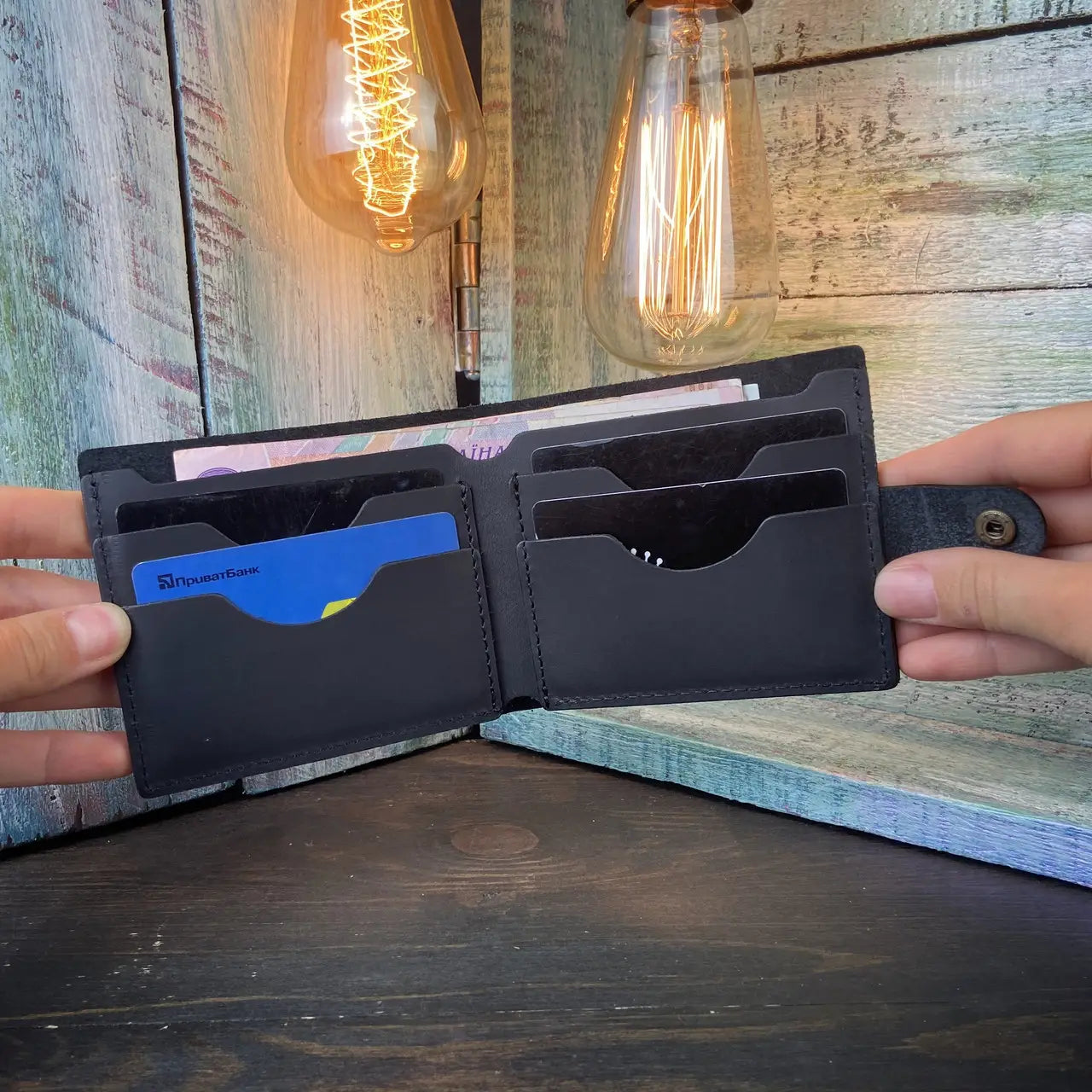 Classic Brown Leather Bifold Wallet with Snap Closure - Crazy Horse Leather - Everyday Carry (Copy)