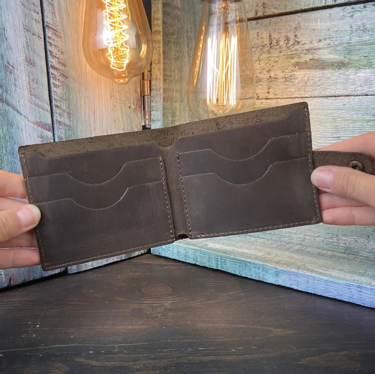 Classic Brown Leather Bifold Wallet with Snap Closure - Crazy Horse Leather - Everyday Carry (Copy)