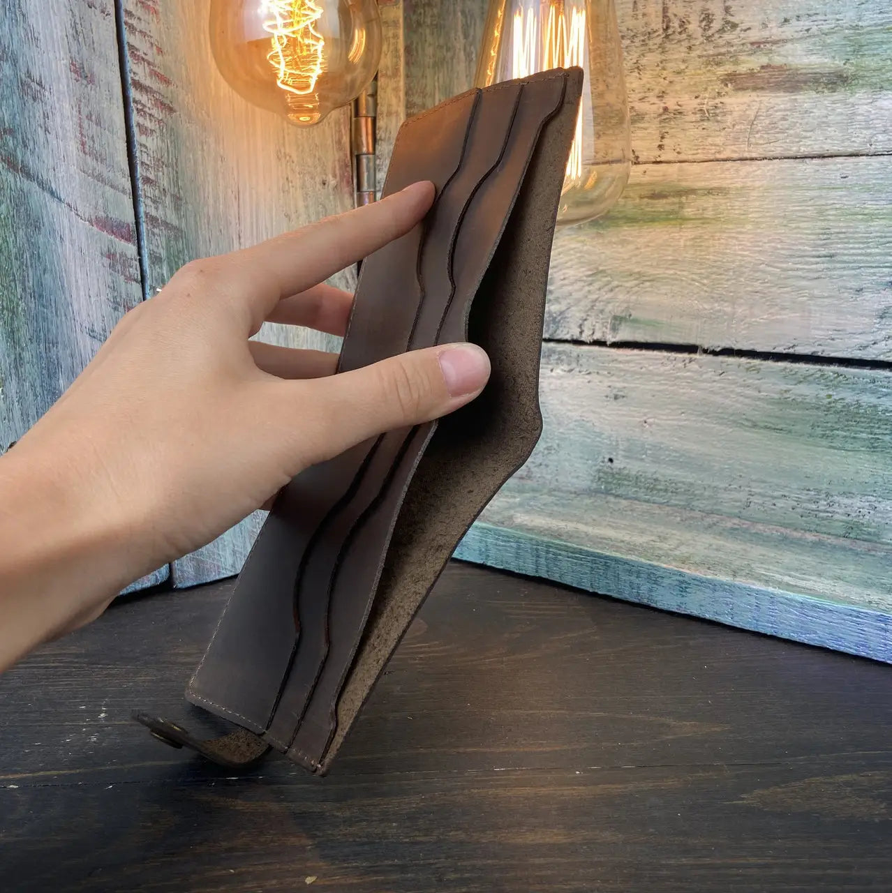 Classic Brown Leather Bifold Wallet with Snap Closure - Crazy Horse Leather - Everyday Carry (Copy)