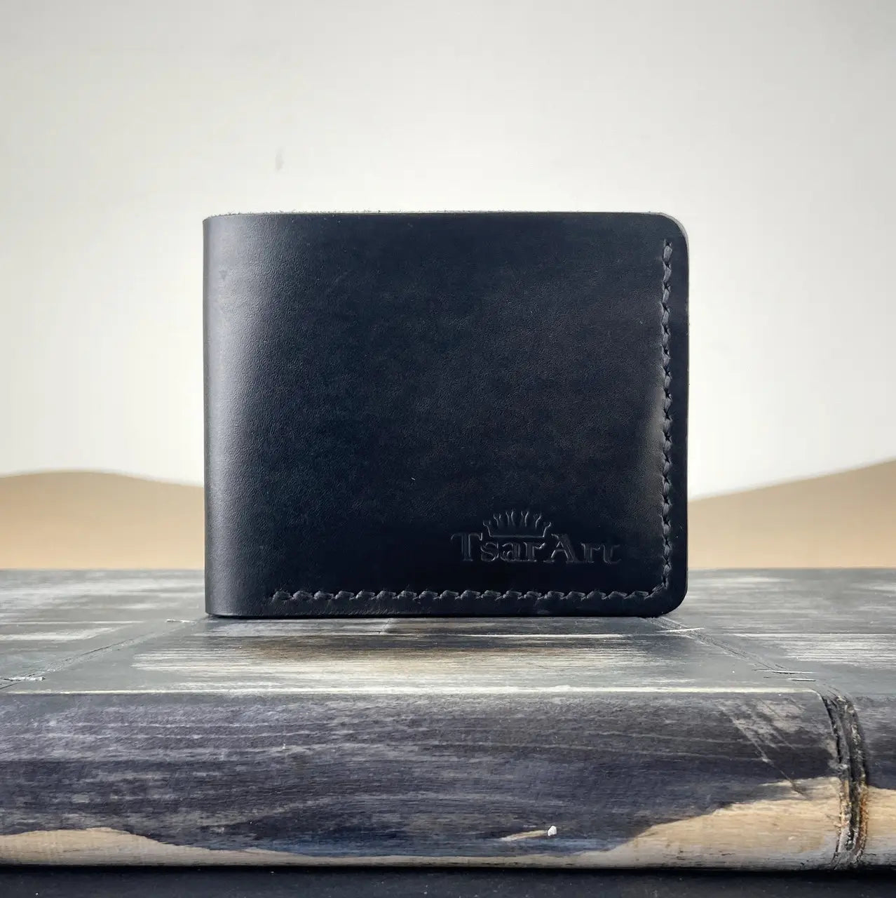 Classic Leather Black Bifold Wallet Hand Stitched - Minimalist Front Pocket Men's Wallet - Tsar Art (Copy)