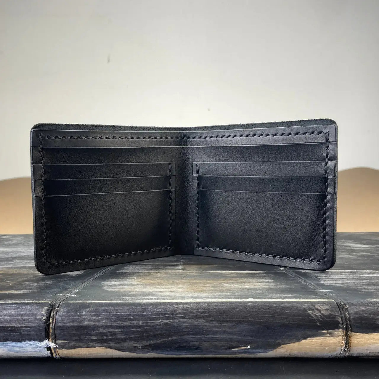Classic Leather Black Bifold Wallet Hand Stitched - Minimalist Front Pocket Men's Wallet - Tsar Art (Copy)