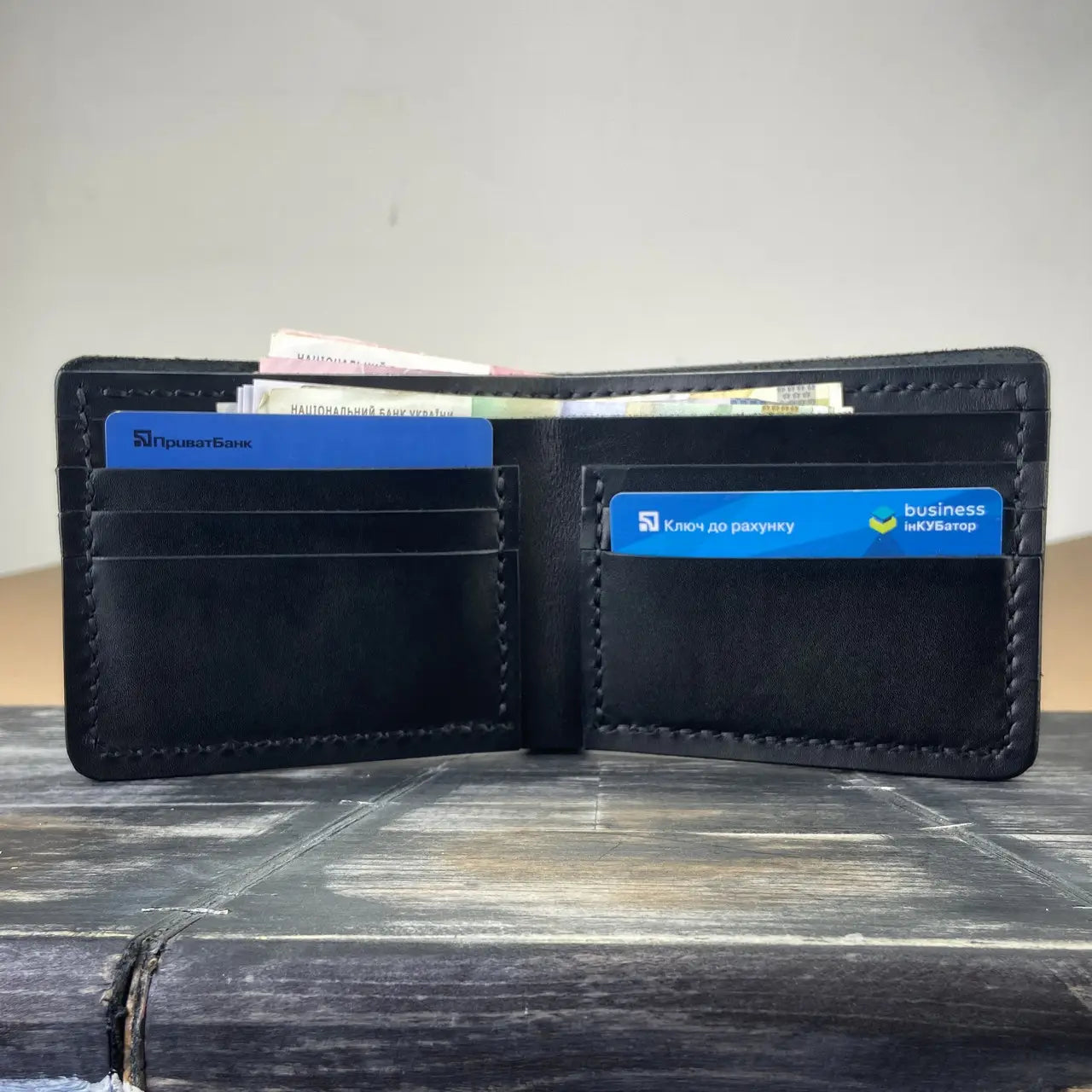 Classic Leather Black Bifold Wallet Hand Stitched - Minimalist Front Pocket Men's Wallet - Tsar Art (Copy)