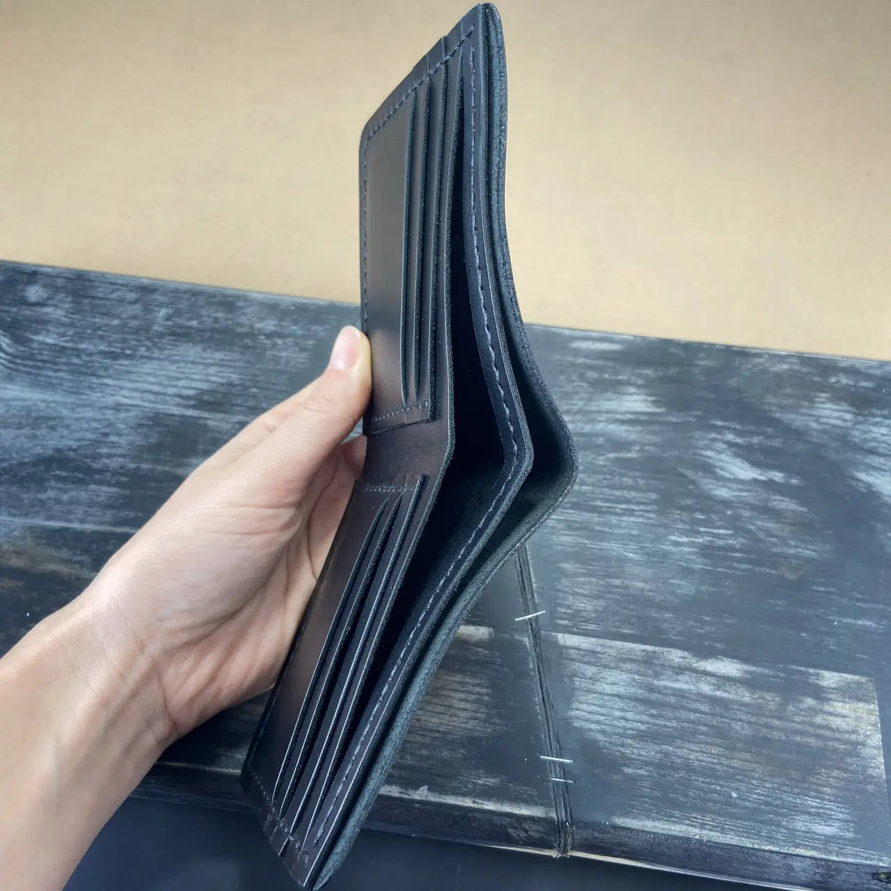 Classic Leather Black Bifold Wallet Hand Stitched - Minimalist Front Pocket Men's Wallet - Tsar Art (Copy)