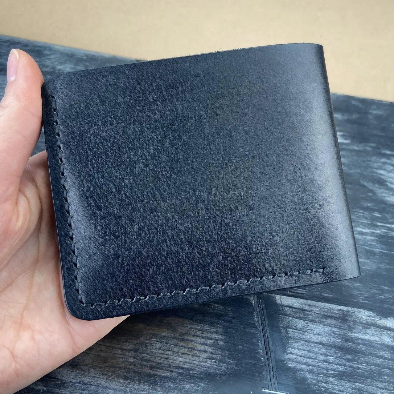 Classic Leather Black Bifold Wallet Hand Stitched - Minimalist Front Pocket Men's Wallet - Tsar Art (Copy)