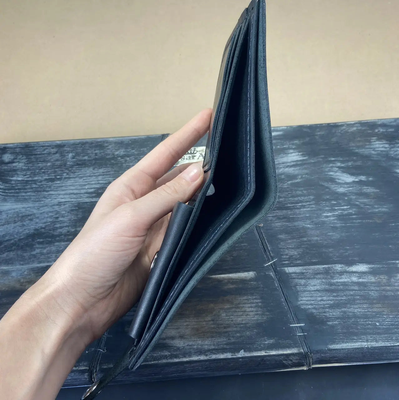 Classic Black Leather Bifold Wallet with Coin Pocket and Snap Closure - Hand Stitched - Tsar Art (Copy)