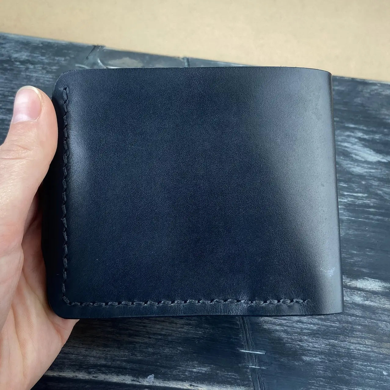 Classic Black Leather Bifold Wallet with Coin Pocket and Snap Closure - Hand Stitched - Tsar Art (Copy)