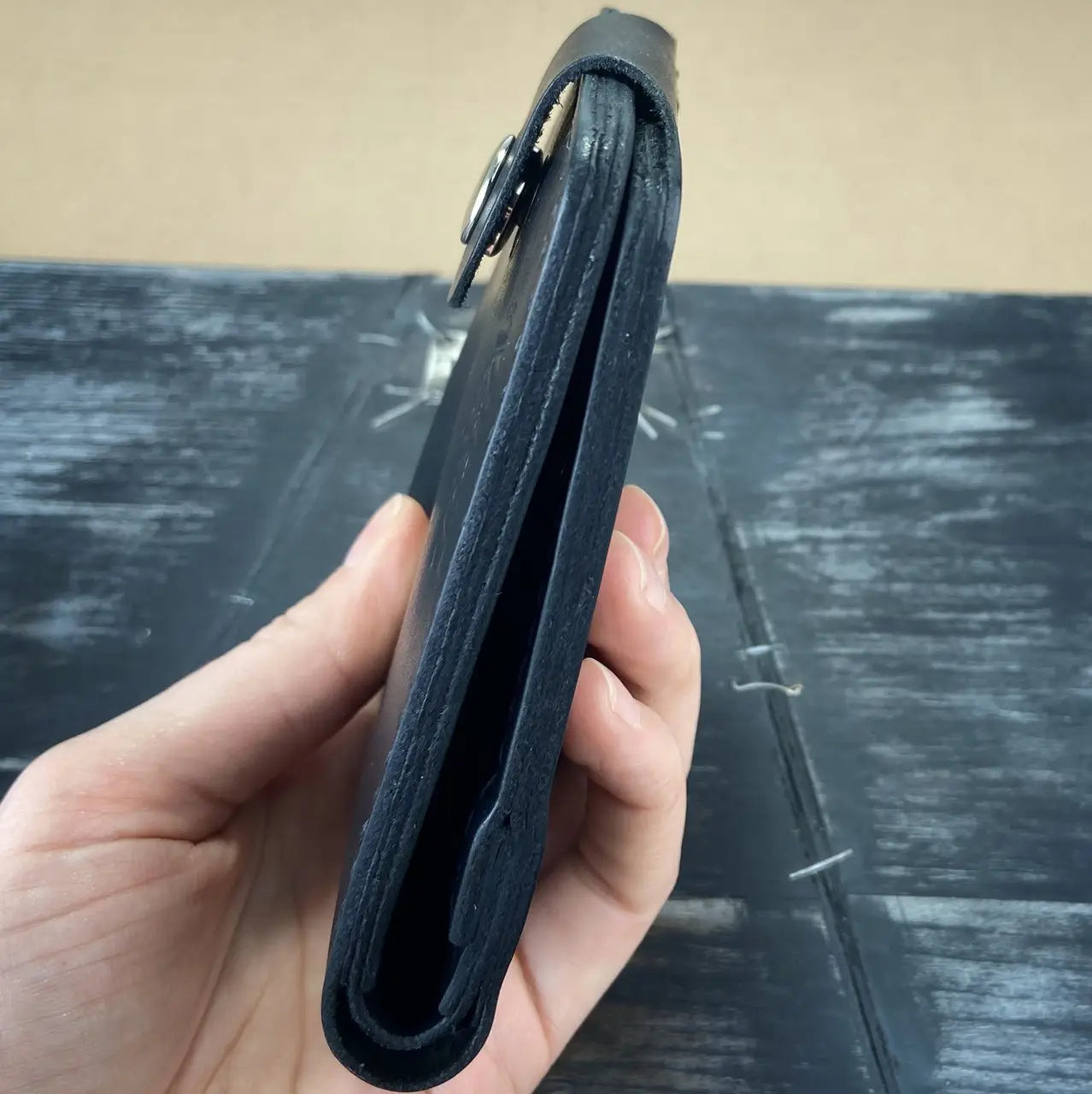 Classic Black Leather Bifold Wallet with Coin Pocket and Snap Closure - Hand Stitched - Tsar Art (Copy)