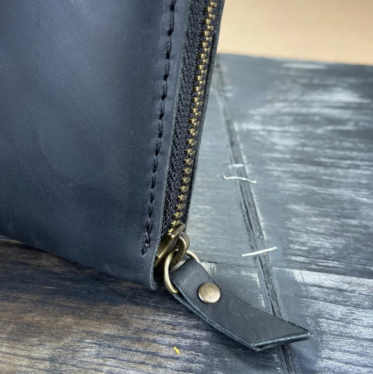 Full-Zip Leather Clutch Wallet with Wrist Strap - Crazy Horse Leather
