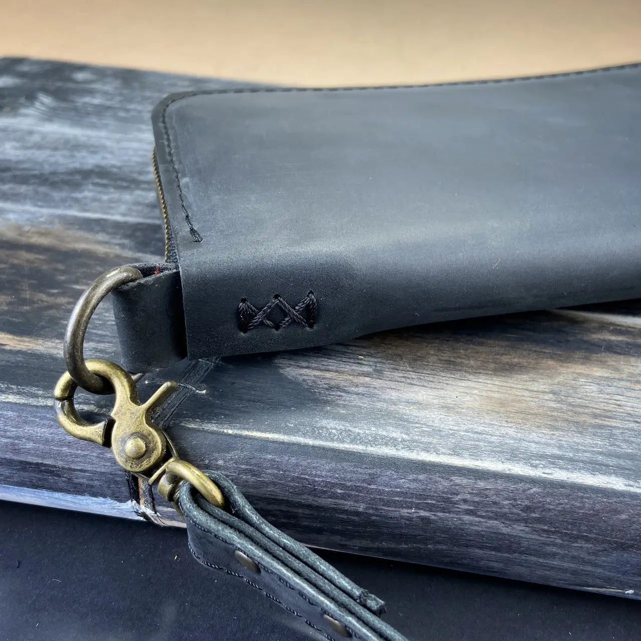 Full-Zip Leather Clutch Wallet with Wrist Strap - Crazy Horse Leather