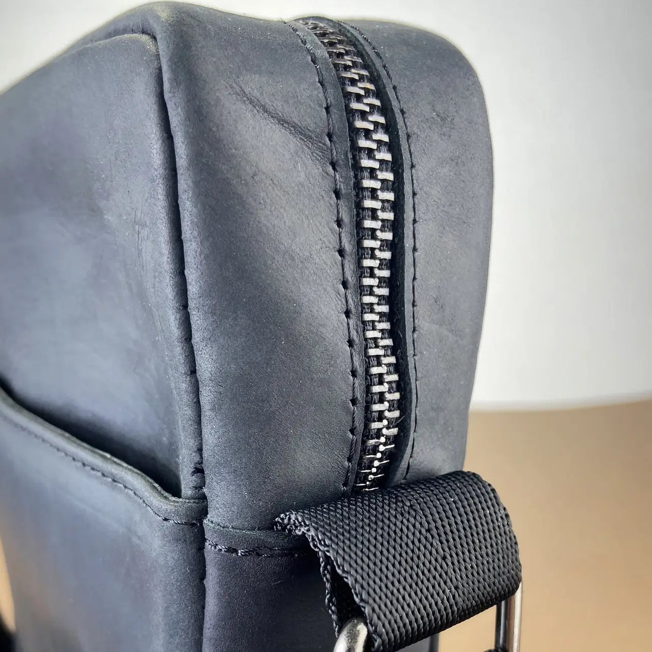 Black Crazy Horse Leather Minimalist Vertical Crossbody Bag