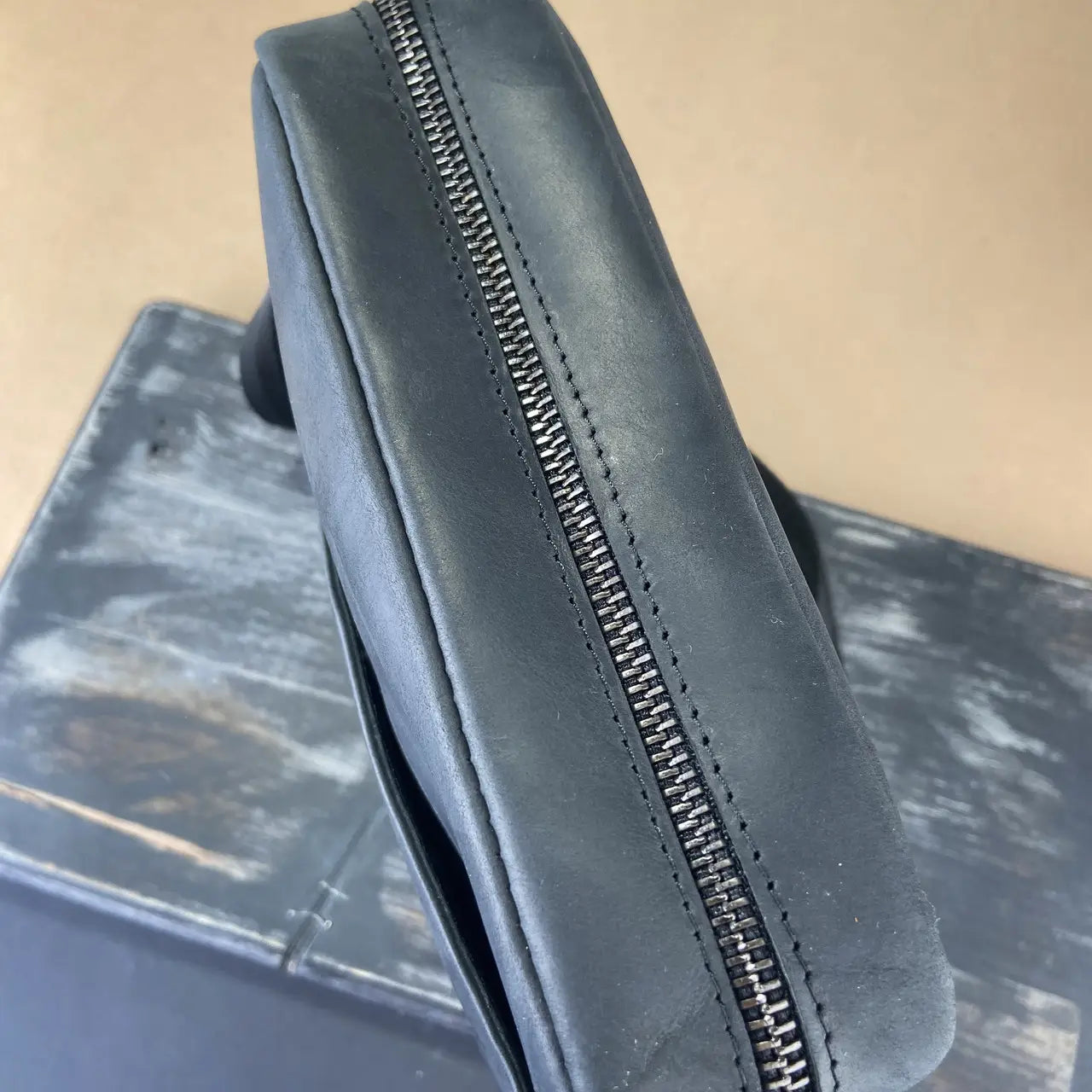 Black Crazy Horse Leather Minimalist Vertical Crossbody Bag