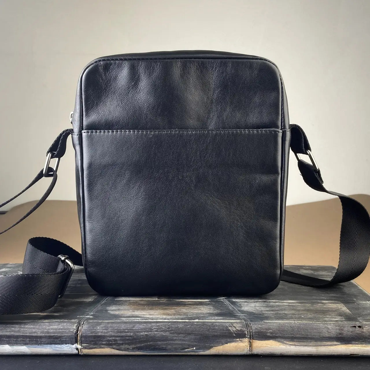 Black Smooth Nappa Leather Minimalist Vertical Crossbody Bag