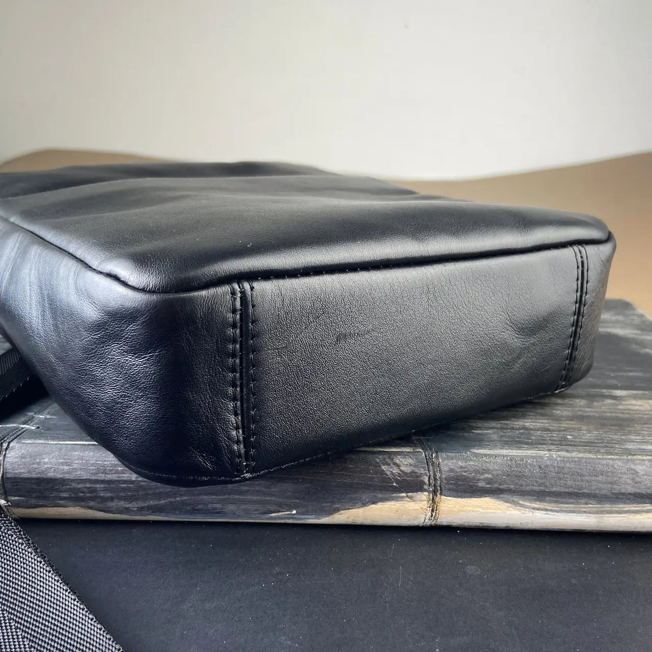 Black Smooth Nappa Leather Minimalist Vertical Crossbody Bag