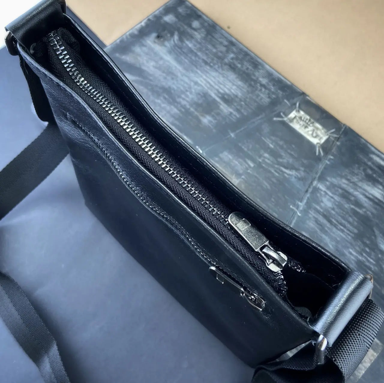 Black Smooth Leather Minimalist Vertical Crossbody Bag