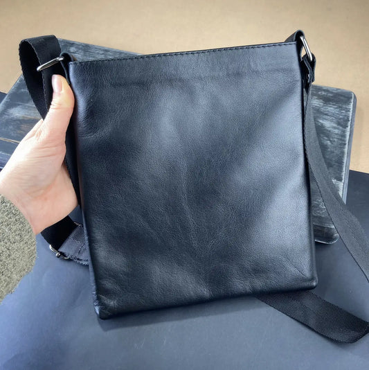 Black Smooth Leather Minimalist Vertical Crossbody Bag