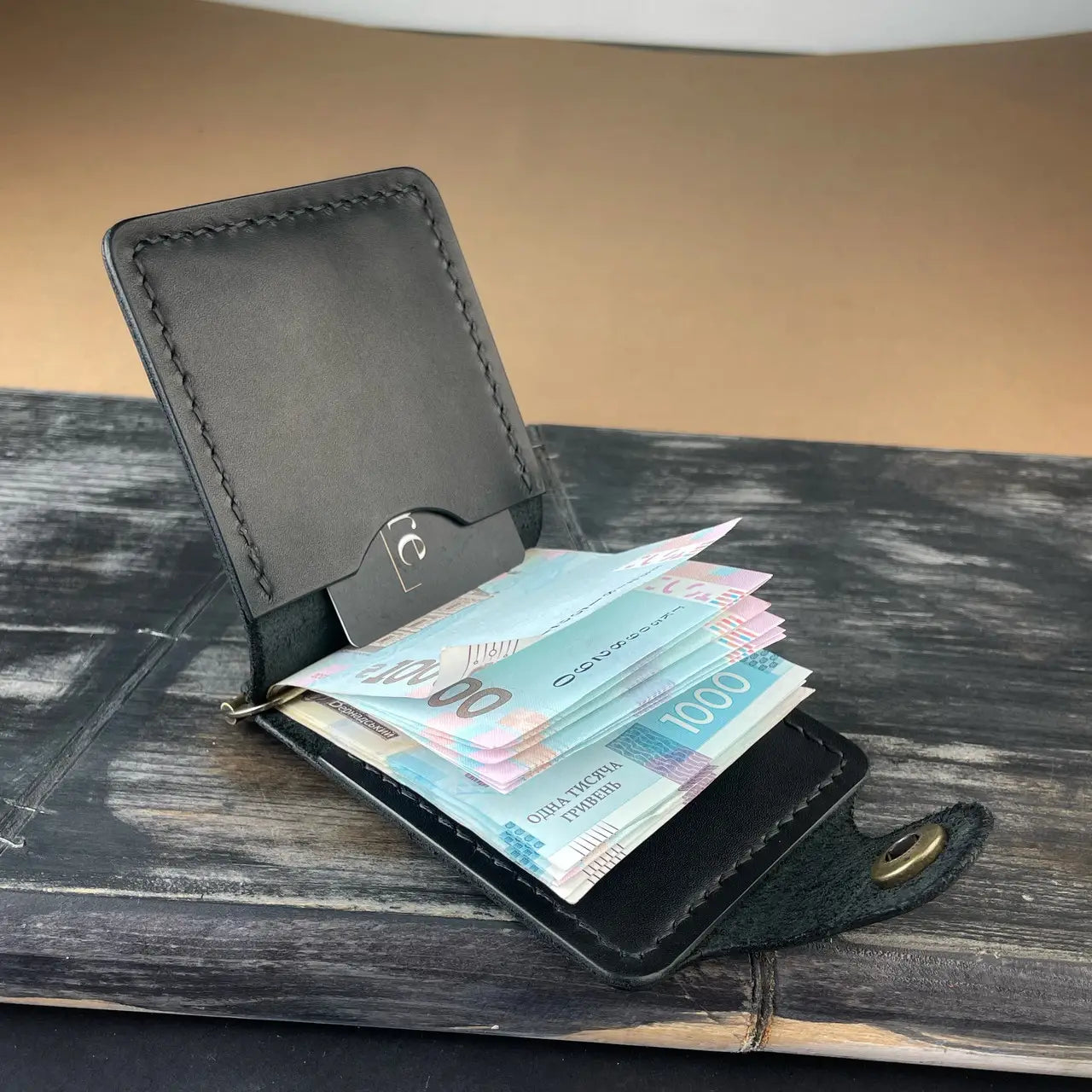 Handmade Leather Money Clip Wallet With Snap Button - Tsar Art