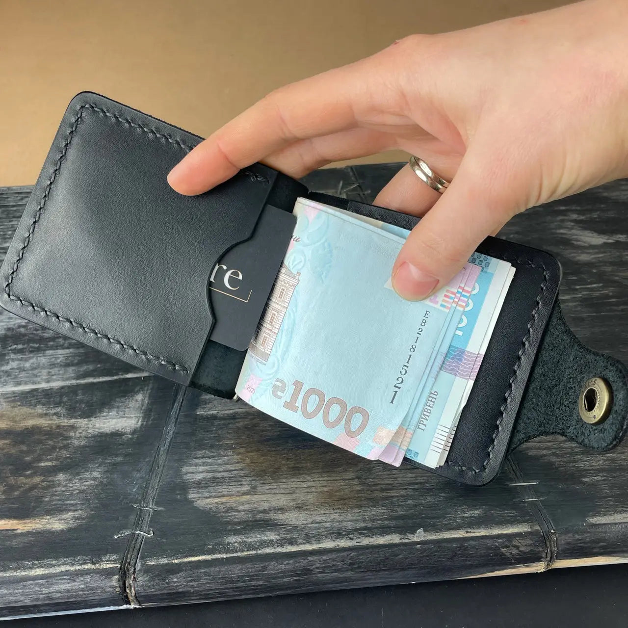 Handmade Leather Money Clip Wallet With Snap Button - Tsar Art